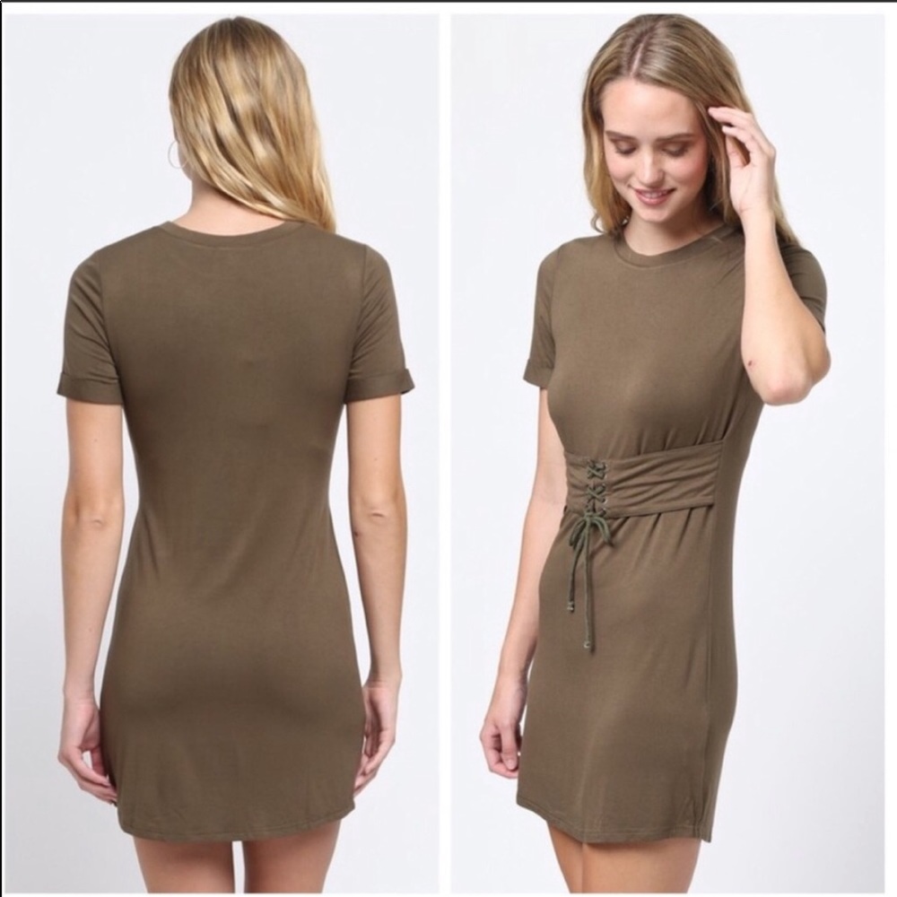 OLIVE GREEN WAIST CORSET DRESS